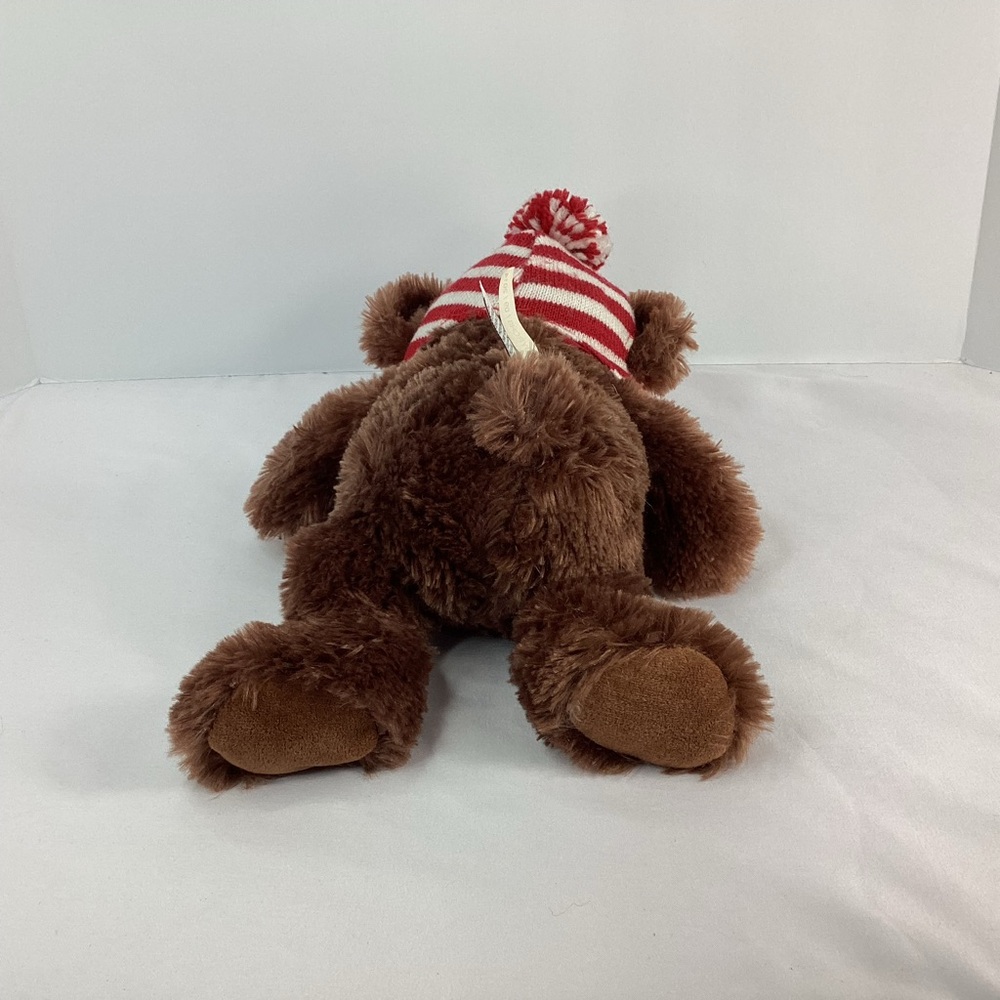 Gund Plush Brown Bear Stuffed Animal Red White Stripe Hat Winter Christmas 2014 - Picture 5 of 9